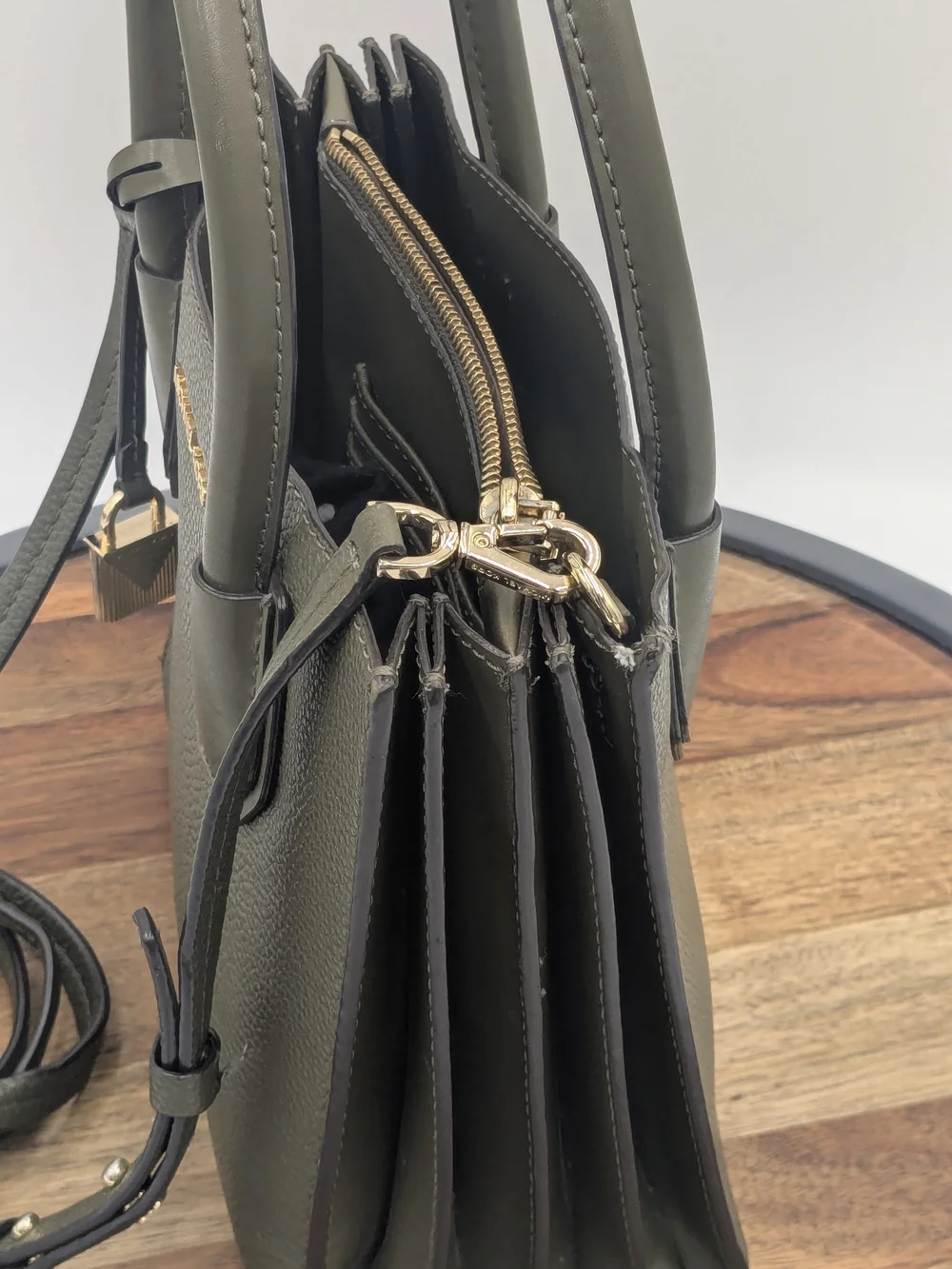 Michael Kors Mercer Medium Olive Green Leather Accordion Satchel Crossbody